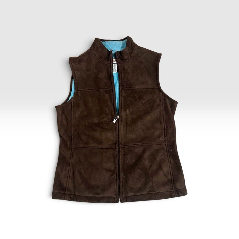 Jamaica Bay Womens Small Brown Faux Suede Fleece Lined Full Zip Vest Soft Cozy